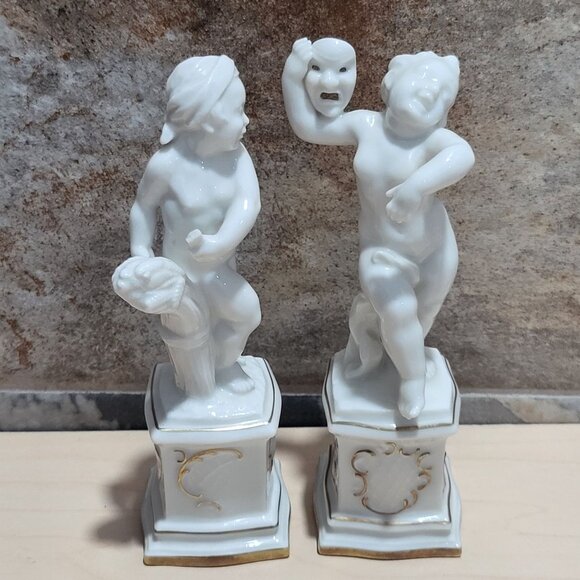 Vintage Pair Hutschenreuther Porcelain Cherubs Putti Four Seasons Figurine - Picture 1 of 11